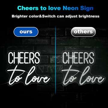 Cheers to Love Neon Sign White Led Sign Cheers to Love Neon Lights Decor for Lover Dimmable Letter Neon Wall Signs USB Powered with Switch for Wall Decor Christmas Party Wedding, Engagement