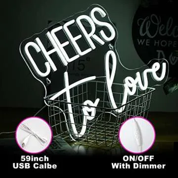 Cheers to Love Neon Sign White Led Sign Cheers to Love Neon Lights Decor for Lover Dimmable Letter Neon Wall Signs USB Powered with Switch for Wall Decor Christmas Party Wedding, Engagement