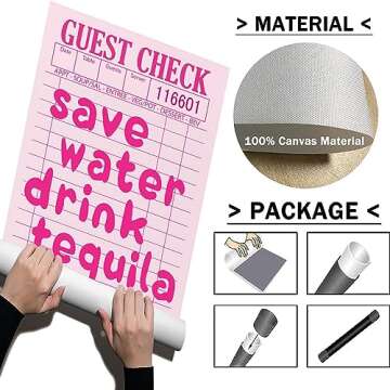 Save Water Drink Tequila Wall Art Cocktail Poster Bar Cart Art Prints Pink Posters for Room Aestheti...