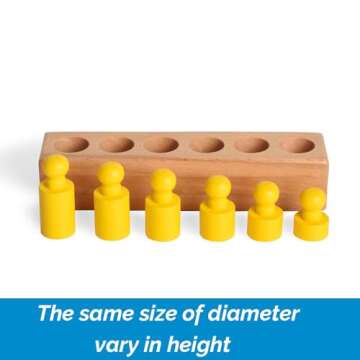 BOHS Montessori Knobbed Cylinders Blocks - 6 Pegs / 6.7 Inches - Colorful Wooden Early Home School Toys - 4pcs Set