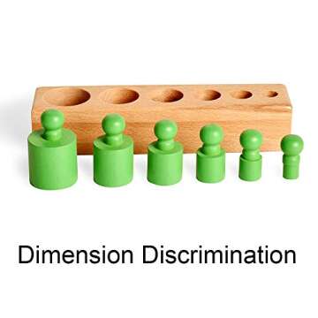 BOHS Montessori Knobbed Cylinders Blocks - 6 Pegs / 6.7 Inches - Colorful Wooden Early Home School Toys - 4pcs Set