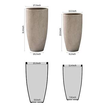 Kante 31.4" and 23.6" H Weathered Concrete Finish Concrete Tall Planters Large Outdoor Indoor Decora...