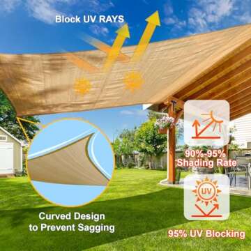 SUNLAX Sun Shade Sail 10' x 10' Sand Rectangle Canopy Sail Shade Cover UV Block Permeable Sunshade Outdoor for Patio Backyard Deck Pergola (We Make Custom Size)