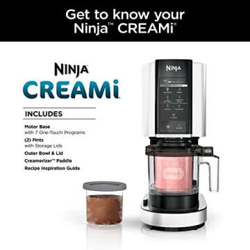 Ninja CREAMi Ice Cream Maker, 7 One-Touch Programs, with (2) Pint Containers & Lids, Compact Size, White (NC301WHBBB)