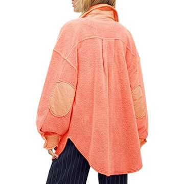 Fisoew Womens Oversized Long Sleeve Button Down Shirt Jacket Soft Comfy Casual Shacket Coats with Po...