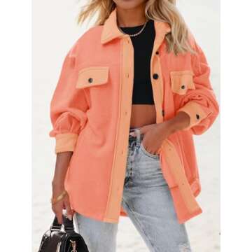 Fisoew Womens Oversized Button Down Shacket for Spring