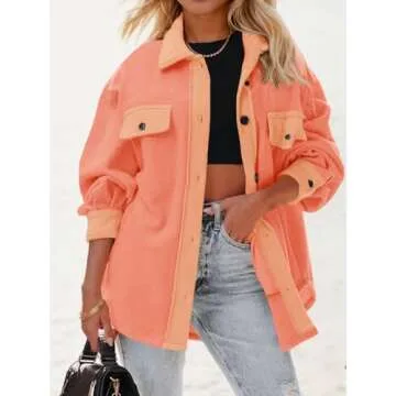 Fisoew Womens Oversized Button Down Shacket for Spring