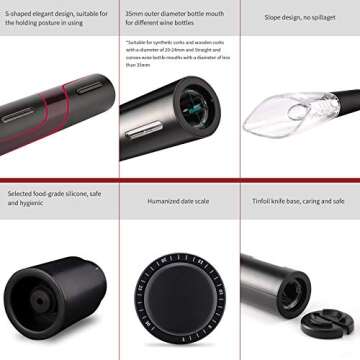 Eythyfy Electric Wine Bottle Opener Set, Automatic Corkscrew Wine Opener Kit for Wine Lovers, Battery Operated Wine Cork Opener Remover Set with Wine Stopper, Foil Cutter and Wine Aerator Pourer