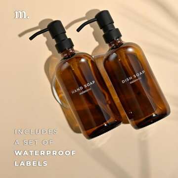 MaisoNovo Soap Dispenser 3-Piece Set | 16.9oz Amber Bottles with Black Stainless Steel Pumps