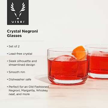 Viski Raye Crystal Negroni Glasses, Lowball Cocktail Glasses Premium Crystal Glassware, 8oz Tumbler ...