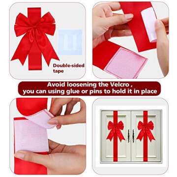 BBTO 6 Pcs Chinese New Year Cabinet Festive Door Ribbons 8X 40 Inch Large Bow Spring Festival Wreath Bow New Year's Eve Bow Festival Wrapping Decoration for Fireplace Door Party Supplies(Red)