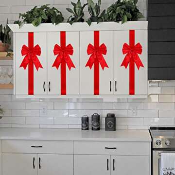 BBTO 6 Pcs Chinese New Year Cabinet Festive Door Ribbons 8X 40 Inch Large Bow Spring Festival Wreath Bow New Year's Eve Bow Festival Wrapping Decoration for Fireplace Door Party Supplies(Red)