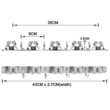 Bosszi Mop and Broom Holder, 4 Positions 5 Hooks Heavy Duty Mop Hanger Wall Mounted Stainless Steel Organizer for Home Laundry Bathroom, Garage Storage Systems Utility Tools Rack