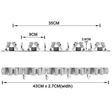 Bosszi Mop and Broom Holder, 4 Positions 5 Hooks Heavy Duty Mop Hanger Wall Mounted Stainless Steel Organizer for Home Laundry Bathroom, Garage Storage Systems Utility Tools Rack