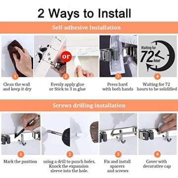 Bosszi Mop and Broom Holder, 4 Positions 5 Hooks Heavy Duty Mop Hanger Wall Mounted Stainless Steel Organizer for Home Laundry Bathroom, Garage Storage Systems Utility Tools Rack