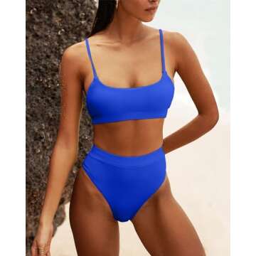 MELYUM Womens High Waisted Swimsuits Bottom Padded Bathing Suits Bikini Sets Top Two Piece Swimwear Dark Blue