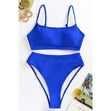 MELYUM Women’s High Waisted Padded Bikini Sets - Dark Blue