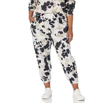 The Drop Women's Dina Fleece Elastic Hem Sweatpant, Black Tie Dye, XL