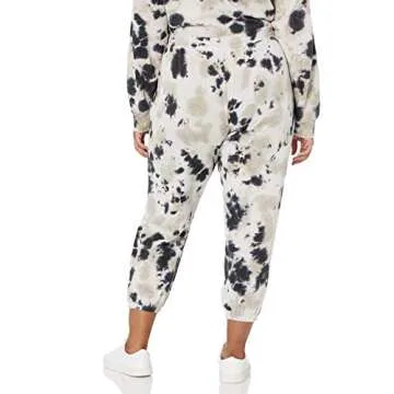 The Drop Women's Dina Fleece Elastic Hem Sweatpant, Black Tie Dye, XL