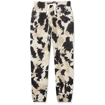 The Drop Women's Dina Fleece Elastic Hem Sweatpant, Black Tie Dye, XL