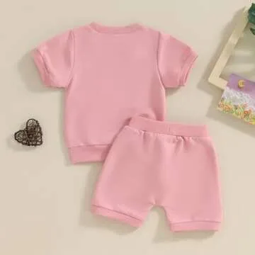 Baby Girl Clothes Infant Summer Outfits Newborn Shorts Sleeve T Shirt Shorts Set Toddler Top Sweatsuit Suit (A Embroidery Daddys Girl Pink, 0-6 Months)