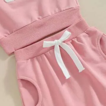 Baby Girl Clothes Infant Summer Outfits Newborn Shorts Sleeve T Shirt Shorts Set Toddler Top Sweatsuit Suit (A Embroidery Daddys Girl Pink, 0-6 Months)