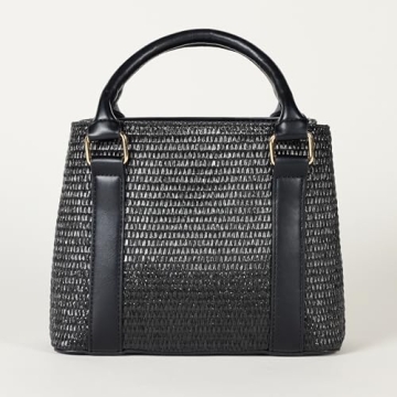 The Drop Women's Orla Boxy Straw Crossbody, Black Straw, One Size