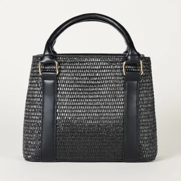 The Drop Women's Orla Boxy Straw Crossbody, Black Straw, One Size