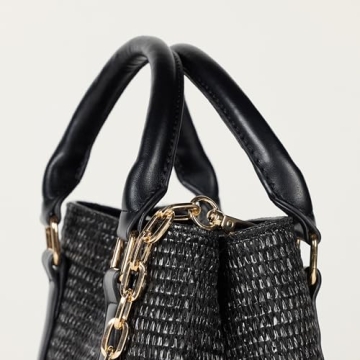 The Drop Women's Orla Boxy Straw Crossbody, Black Straw, One Size