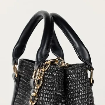 The Drop Women's Orla Boxy Straw Crossbody, Black Straw, One Size