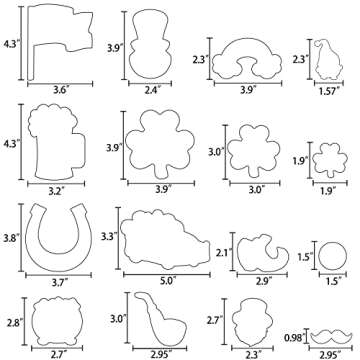 16PCS St.Patrick's Day Cookie Cutter Set Irish Party Supplies - Shamrock Leprechaun Coin Rainbow Beer Flag Horseshoe Design