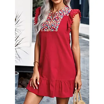 KIRUNDO Summer Mini Dress - Floral Embroidered Elegance