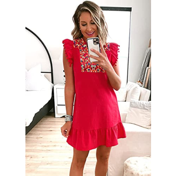 KIRUNDO Summer Mini Dress - Floral Embroidered Elegance