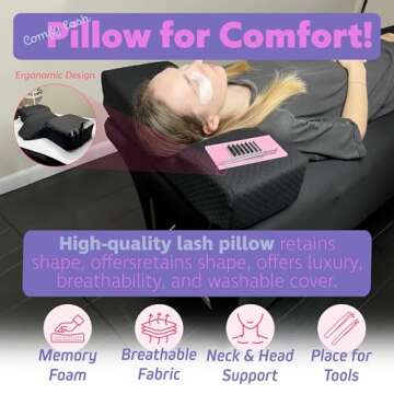 XOLLOZ Pillow for Eyelash Extensions - Curved Memory Foam Lash Bed Pillow with Neck and Back Support...