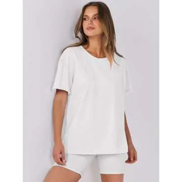 ANRABESS Womens Tops Oversized T Shirts Loose Fit Short Sleeve Crewneck Summer Casual 2025 Trendy Boxy Tee Blouse White Small