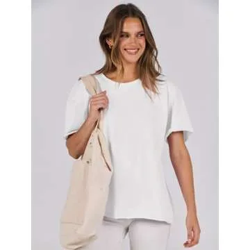 ANRABESS Womens Tops Oversized T Shirts Loose Fit Short Sleeve Crewneck Summer Casual 2025 Trendy Boxy Tee Blouse White Small
