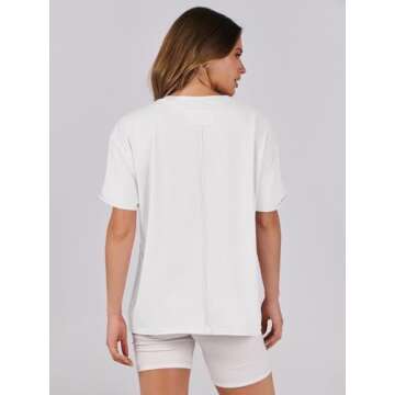 ANRABESS Womens Tops Oversized T Shirts Loose Fit Short Sleeve Crewneck Summer Casual 2025 Trendy Boxy Tee Blouse White Small