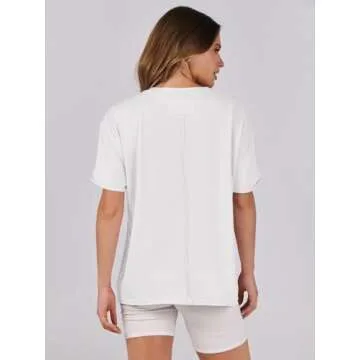 ANRABESS Womens Tops Oversized T Shirts Loose Fit Short Sleeve Crewneck Summer Casual 2025 Trendy Boxy Tee Blouse White Small