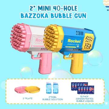 Bubble Machine 2 Pack Mini Bubble Gun for Toddlers, Bubble Maker Blower Toys with Lights,4000+ Bubbles Per Minute for Boys Girls Toddlers Outdoor Indoor Birthday Wedding Party (Blue Pink)