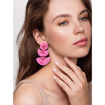 Buy Hot Pink Raffia Statement Earrings for Women