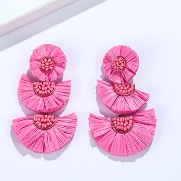 Buy Hot Pink Raffia Statement Earrings for Women