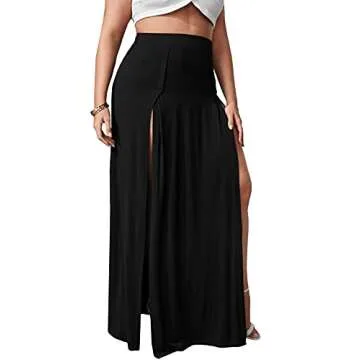Stylish Plus Size High Waisted Double Split Maxi Skirt