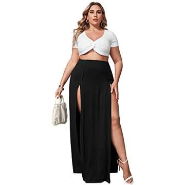 Stylish Plus Size High Waisted Double Split Maxi Skirt