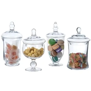 Elegant MyGift Set of 4 Glass Apothecary Jars - Perfect for Displaying Candies and Decor