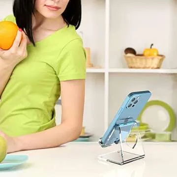 Crpich Acrylic Cell Phone Stand, Portable Phone Holder, Clear Phone Stand for Desk, Compatible with Phone15 14 13 Pro Max Mini 12 11 Plus SE, Switch, Android Smartphone, Pad, Tablet, Desk Accessories