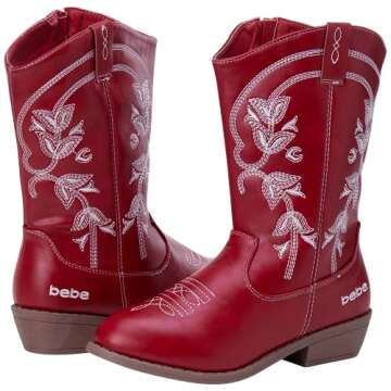 bebe Girls' Cowboy Boots - Classic Western Country Cowgirl Boots - Mid Calf Riding Shoes for Toddlers Little and Big Girls