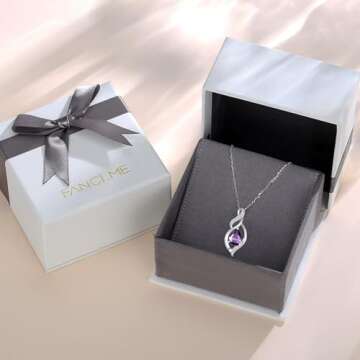 FANCIME February Birthstone Necklace for Women Amethyst Teardrop Necklace S925 Sterling Silver Infinity Love Birthday Gifts for Mom Women, 16"+2" Inches
