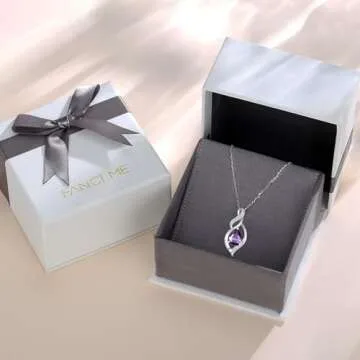 FANCIME February Birthstone Necklace for Women Amethyst Teardrop Necklace S925 Sterling Silver Infinity Love Birthday Gifts for Mom Women, 16"+2" Inches