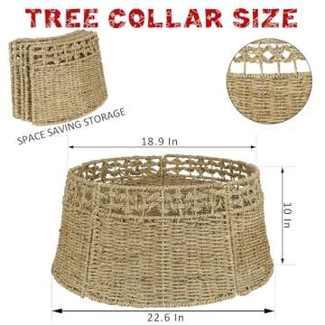 Blissun Christmas Tree Collar, Rattan Farmhouse Christmas Tree Ring, Natural Woven Rustic Christmas ...