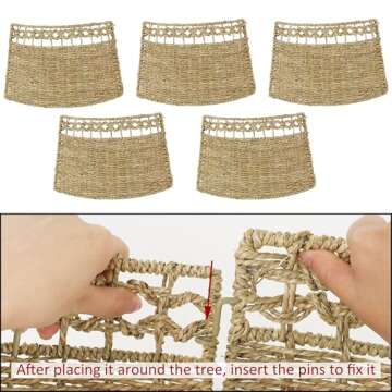 Blissun Christmas Tree Collar, Rattan Farmhouse Christmas Tree Ring, Natural Woven Rustic Christmas Tree Skirt (Hollow, Large)